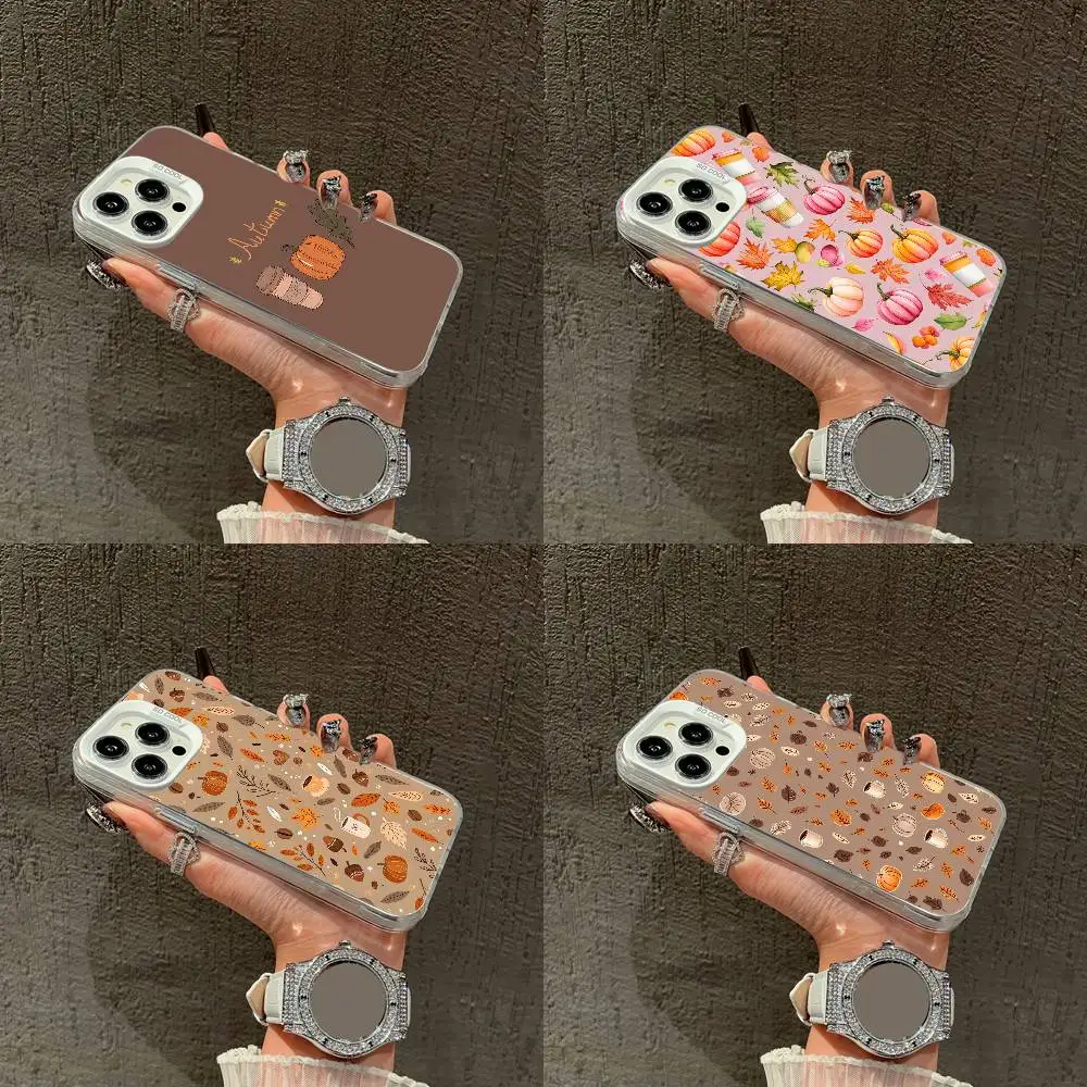 

Autumn Leaves Pumpkin Coffee Phone Case For iPhone 16,15,14,13,12,11,Mini,Pro,E,XS,SE4,MAX White IMD Box