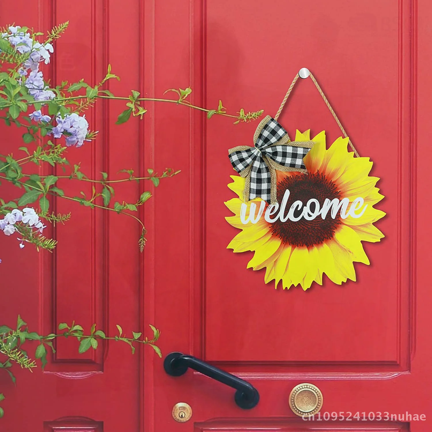 

Sunflower Welcome Door Garland 12 Inch Wooden Wall Decor Spring Summer Front Door Number Decoration Chinese Style Wreath