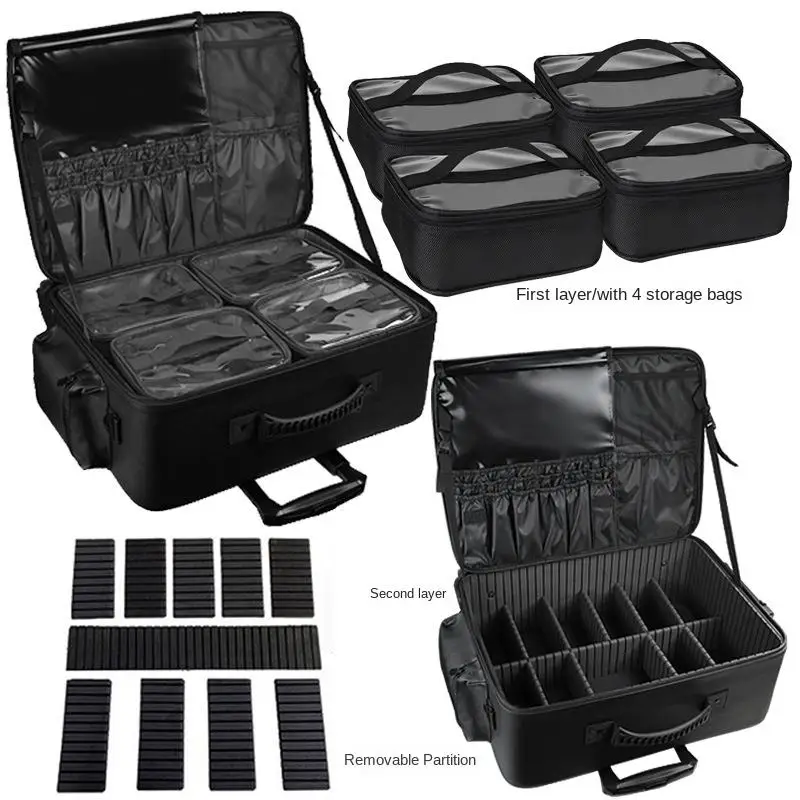 Makeup Bag Cosmetic Suitcase Large Size Storage Trolley Case Multi-layer Travel Luggage Beauty Carry Makeup Tool Storage Bag