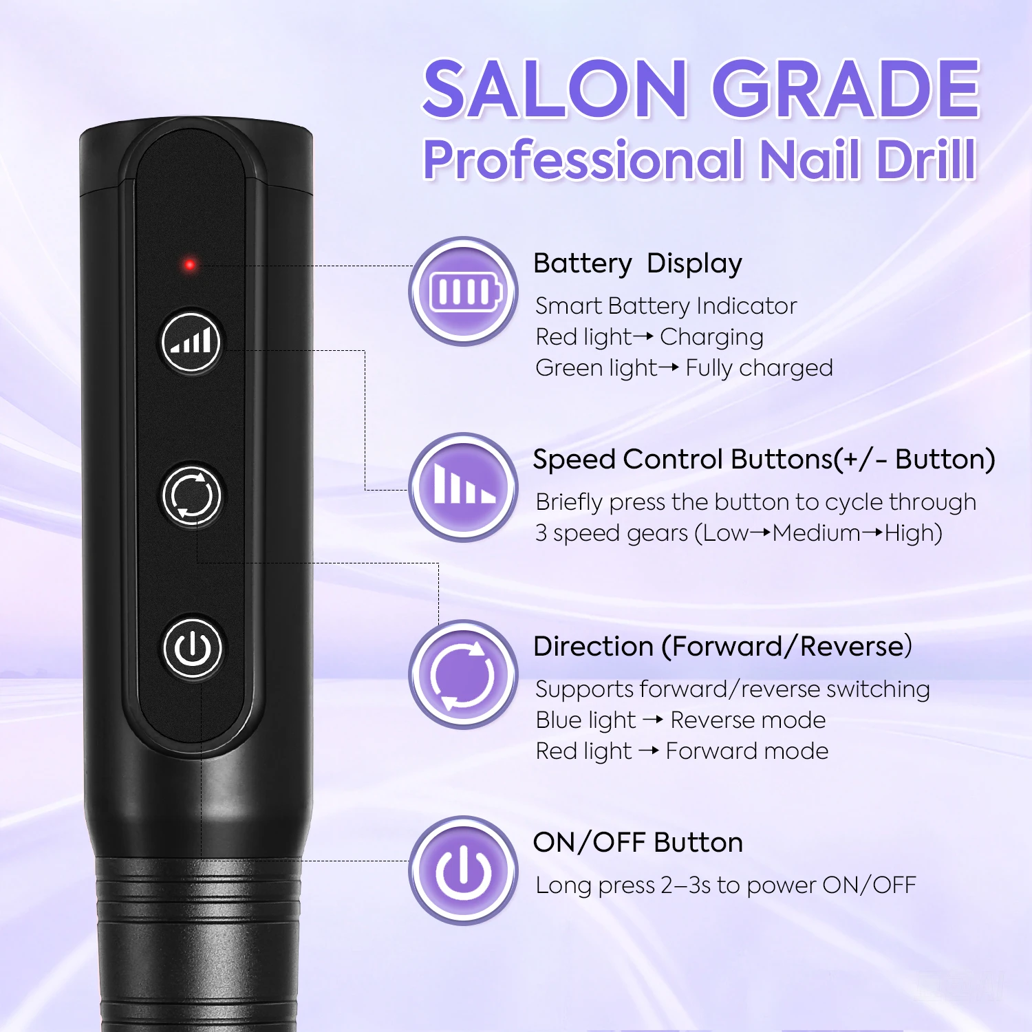 NEW Electric Nail Drill Machine 12000RPM USB Rechargeable Nail Sander For Gel Polish Cordless Manicure Machine With Low Noise