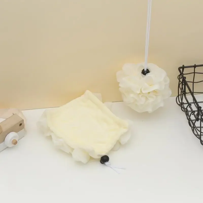 비누 부드러운 엑스 폴리 에이 팅 메쉬 샤워 스폰지 스킨 케어 목욕 도구에 대한 Drawstring 클로저가있는 2-In-1 목욕 공 수건 수세미