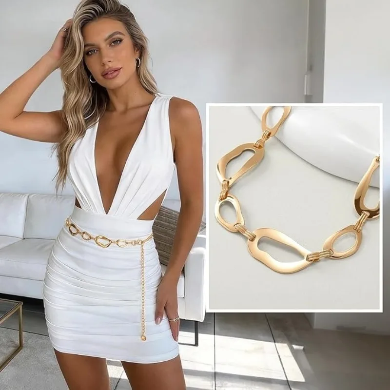 Ladies' Metal Hollow Out Fashionable High-end Waist Chain Trendy Temperament Belt Suitable for Dresses and Jeans
