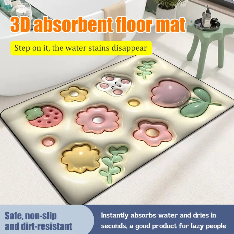 3D three-dimensional sense of expansion of small flowers super-absorbent bathroom non-slip mat toilet bathroom foot mat