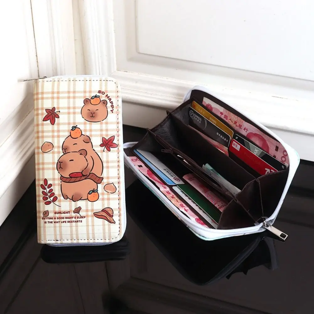 

Портативный кошелек с капибарой из искусственной кожи, длинный женский длинный кошелек большой емкости, бежевый кошелек для монет с героями мультфильмов, дорожный