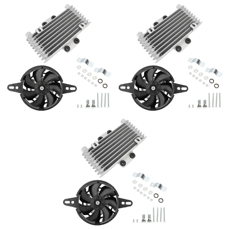 3X Motorcycle Engine Oil Cooler Fan Cooling Radiator Aluminum 125Ml Universal For Motorcycle Dirt Bike ATV