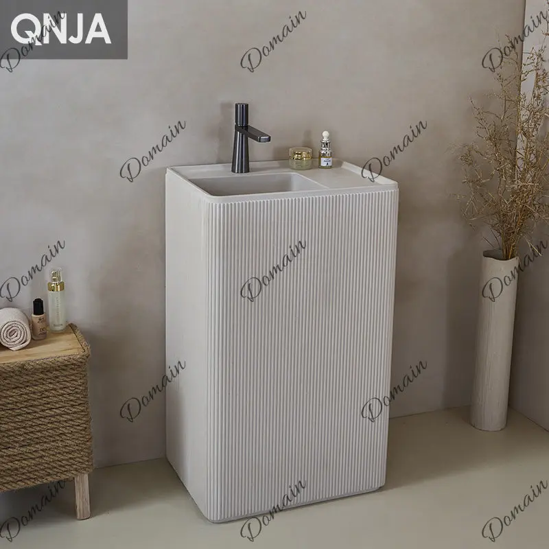 Cream-style bathroom cabinet, column basin, floor-standing integrated art washbasin, bathroom storage, washbasin