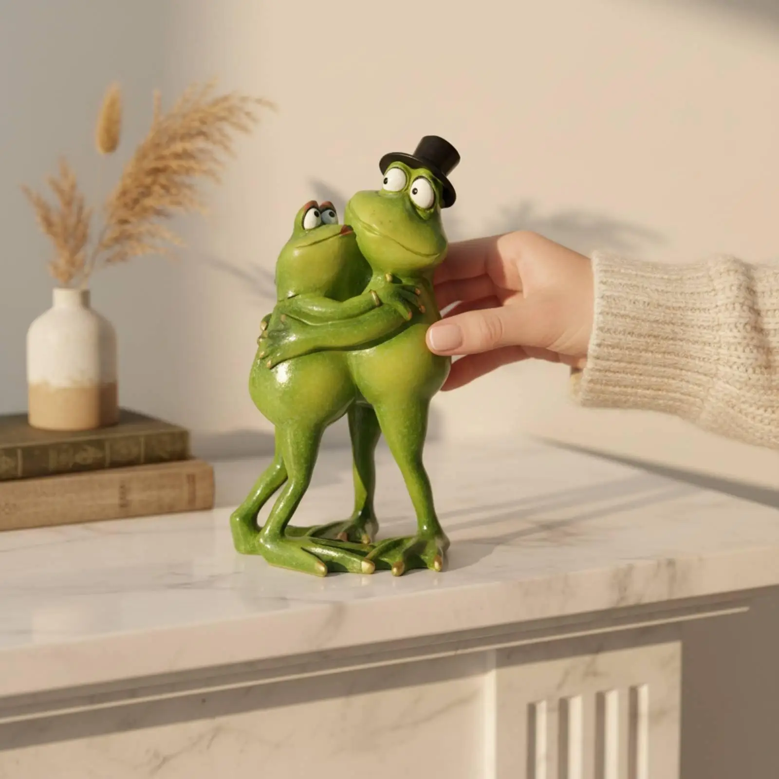 Decorative Frog Figurine for Home Garden Ornament Sculptures for Shelf Table Mantel Decor Piece