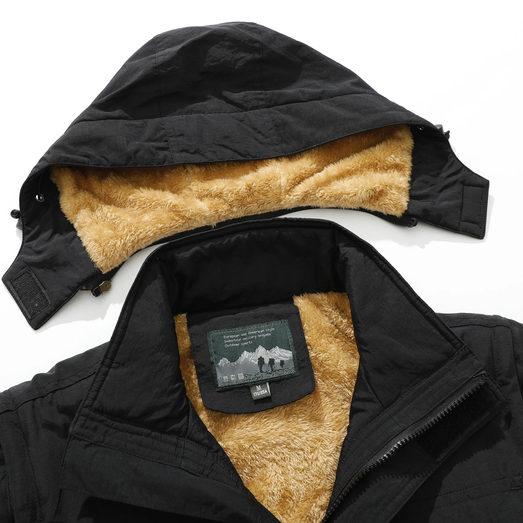 سترة بغطاء للرأس وقابلة للفصل وأكمام قابلة للفصل، معطف شتوي دافئ متعدد الجيوب #2