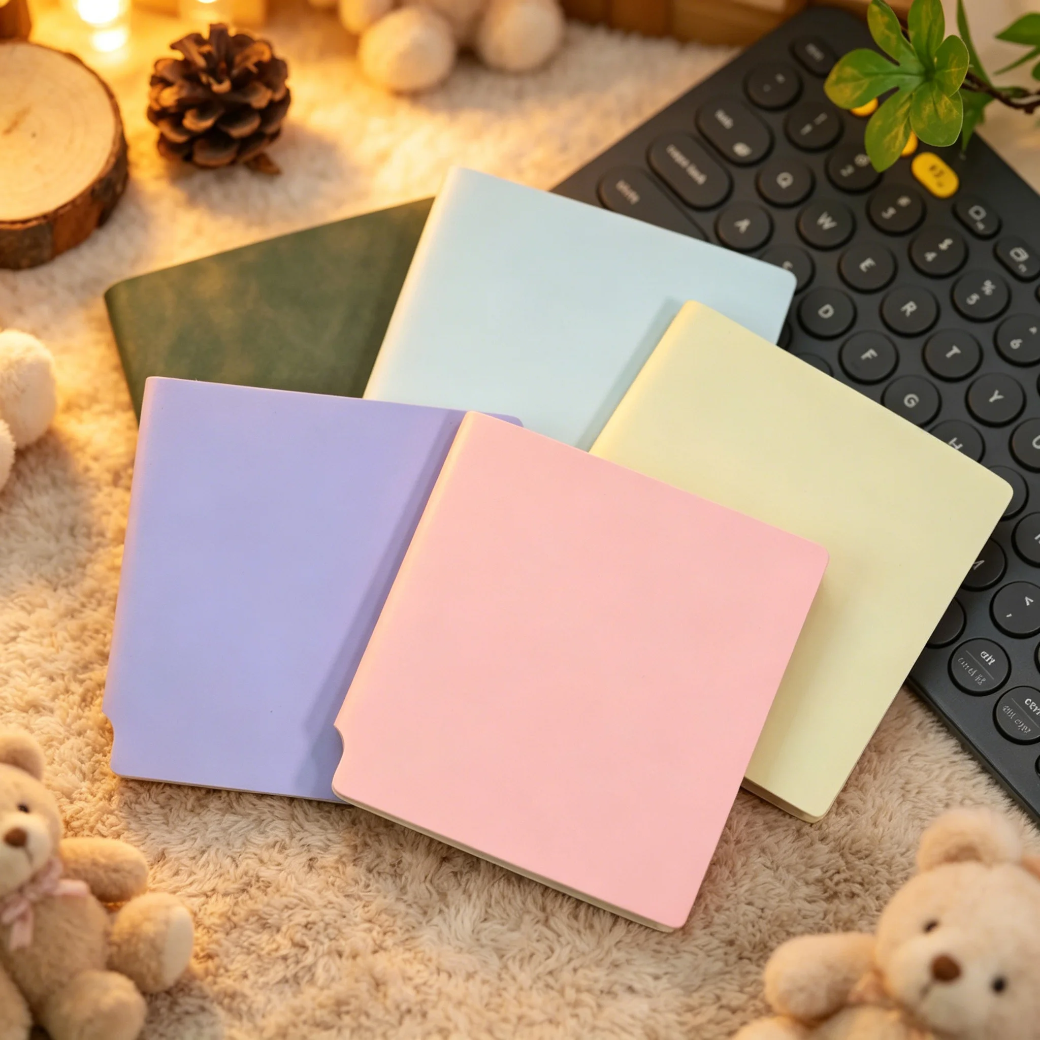 Mini Pocket PU Notebook 100 Sheets, 10×10cm Square Small Journal, Macaron Soft Cover Memo Notepad, Portable Pocket Diary