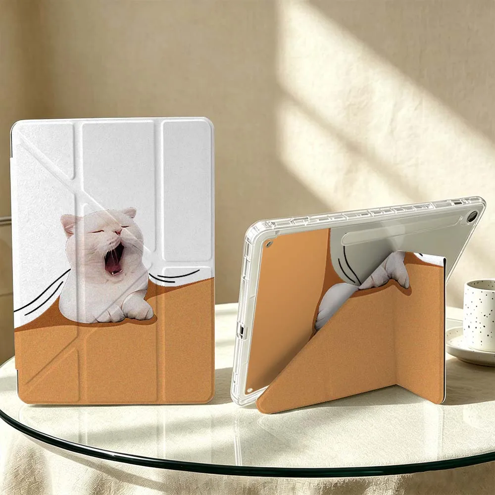 Cartoon Yawning White Cat Soft For Samsung Galaxy Tab S6 S7 S8 S9 S10 S11 A8 A9 A11 Lite FE Plus 3Y Tablet Case