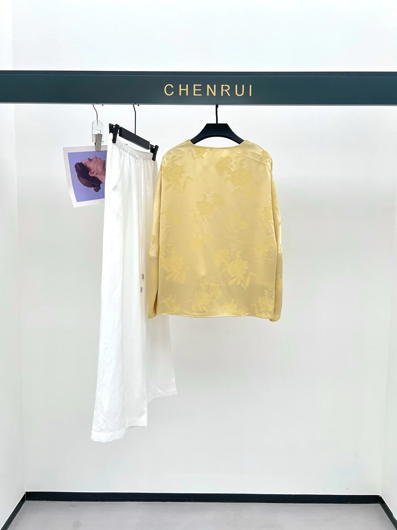 

Renewed Heavyweight Chinese Aesthetic Emed Countryside Sle Loose round Collar Jaet for Women Autumn Faion