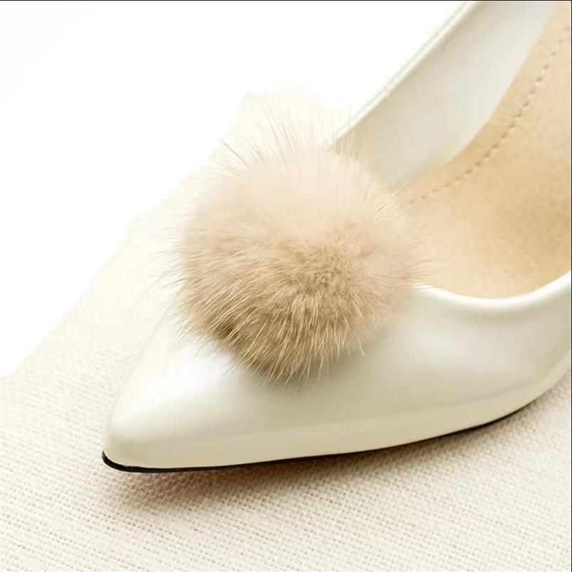 

Genuine Mink Fur Pompom Shoe Clips for Women, Wedding White Shoe Charms, Accessories, 2 Sets, E104