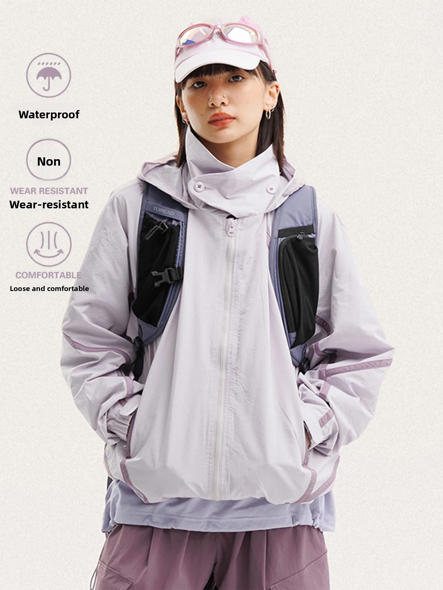 

ex Loose Fit Outdoor Windproof Fce Lined Hooded Jaet Durable Water Repellent Hiking Climbing Clothing for Couples