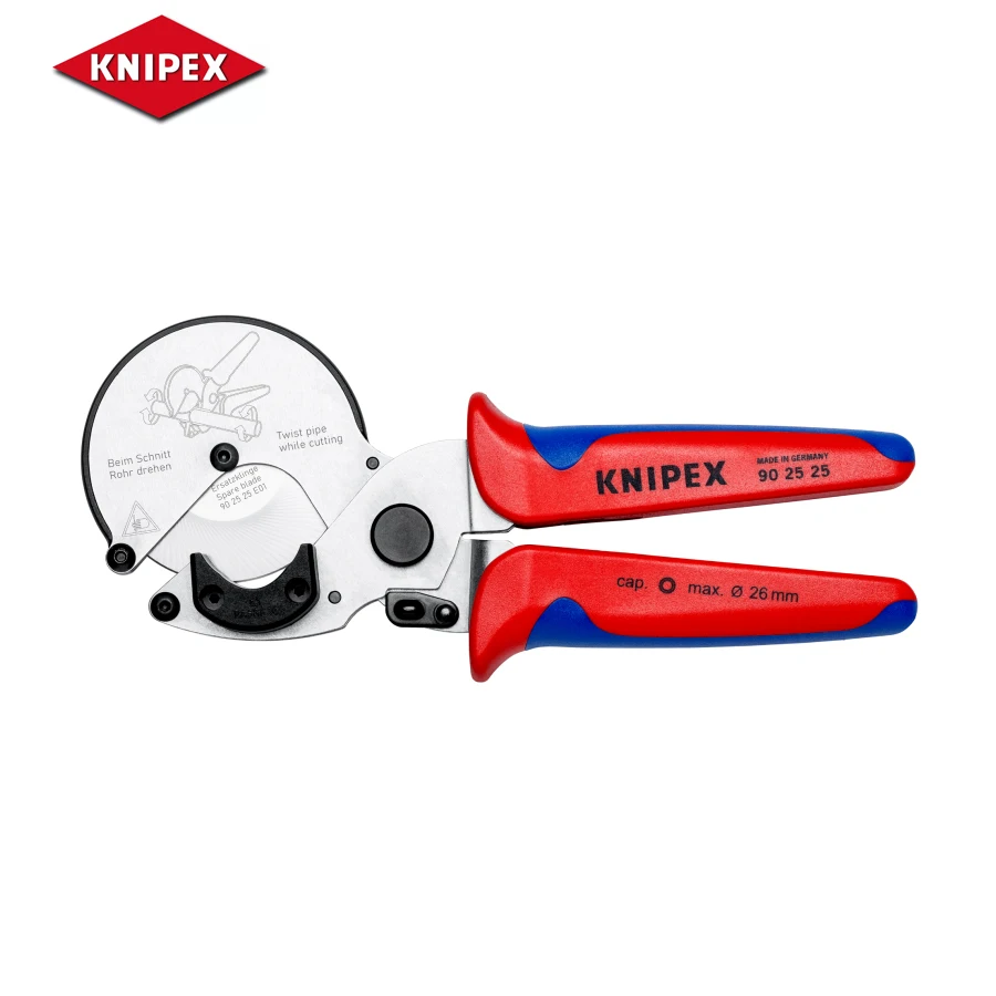 

KNIPEX 90 25 25 Pipe Cutter For Composite And Plastic Pipes Wide Plastic Supports Allow Perfect Right-angled Cuts