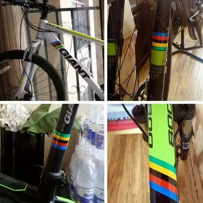 3-Pack Champion Rainbow Reflective Stickers - High Visibility Multi-Colored Stripes, Durable PVC Bike Stickers for Road Bikes,