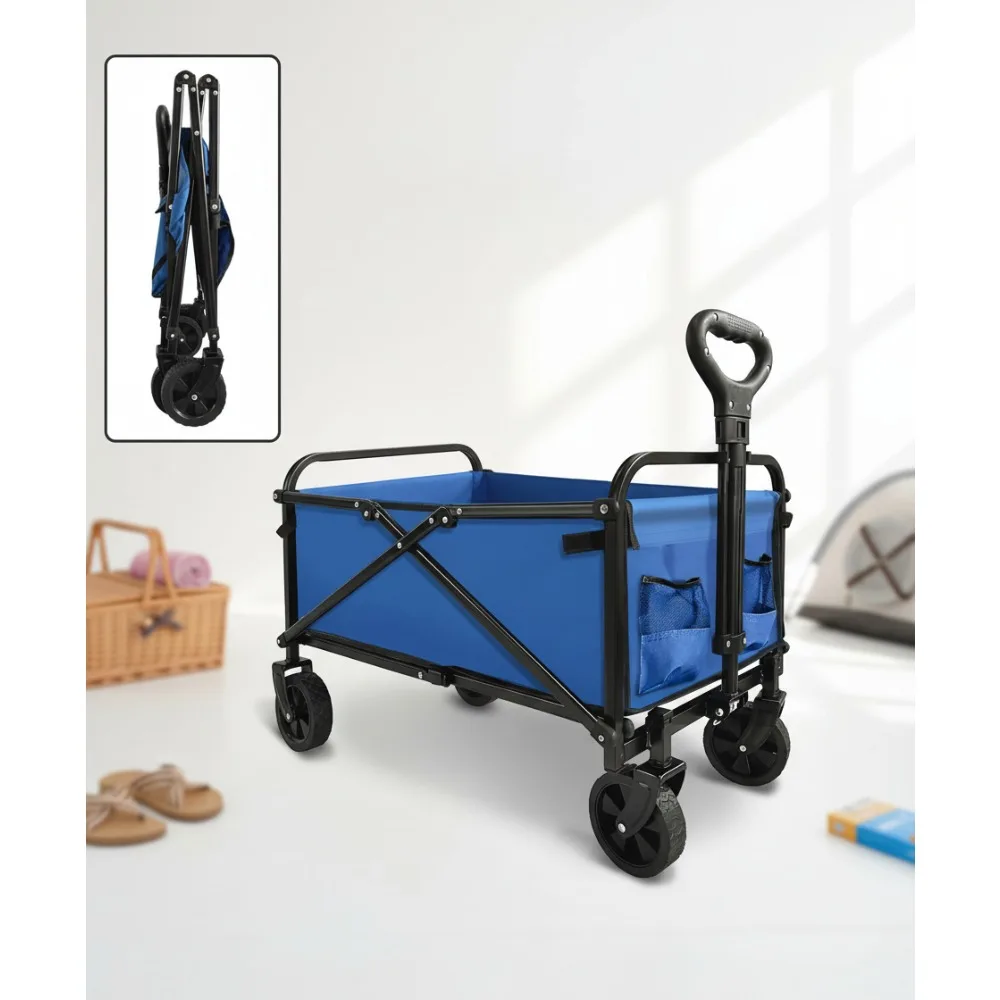 

Foldable Wagon Cart Heavy Duty Large Capacity Portable for Beach Camping Outdoor Sports Shopping Family Blue