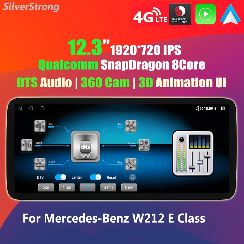 

Snapdragon 12,3 ''DTS Audio W212 Android 12 GPS планшет для Mercedes Benz E200 E260 E230 E300, мультимедиа, AndroidAuto,4G CarPlay