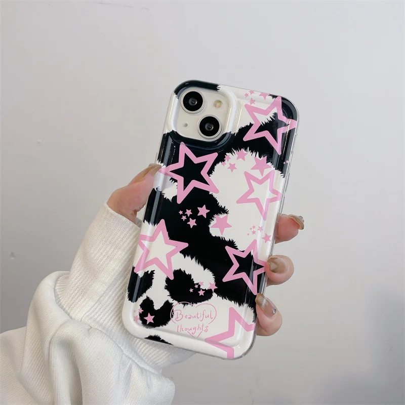 Black Pink Stars Phone Case For iPhone 14 Plus 7 8 X XS XR 11 12 13 Pro Max Silicone Cases Cover