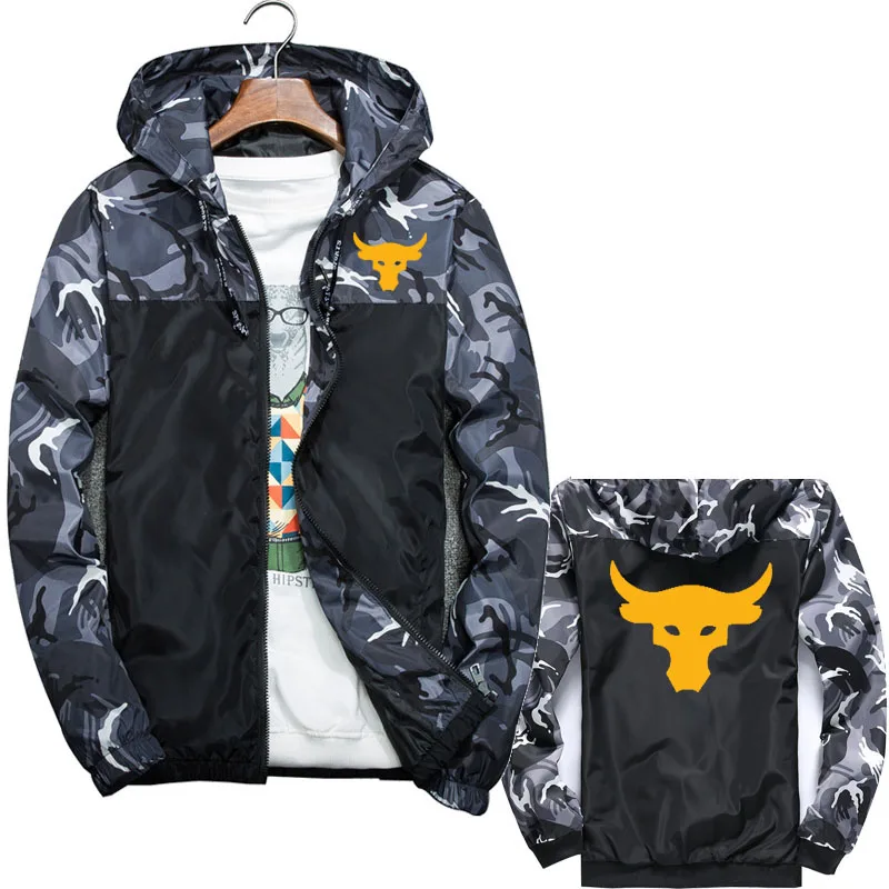 

2024 Popular men's hooded jacket Dwayne Johnson Brahma Bull Tattoo windproof sportswear plus size men's camouflage jacket