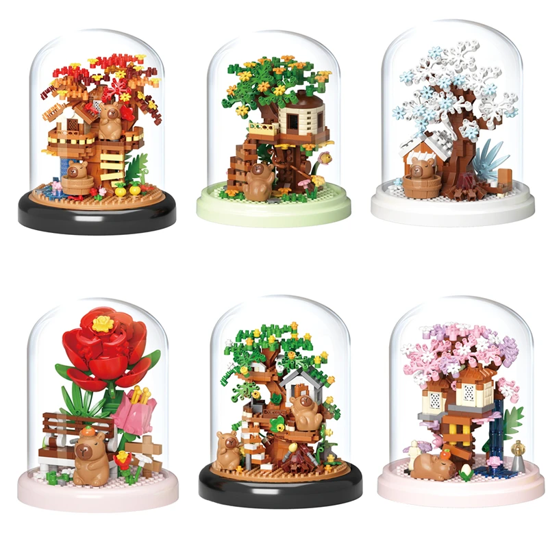 Fun Capybara Garden Puzzle Assembling Building Blocks Simulation Sunflower Rose Lily Immortal Flower Ornament Building Blocks