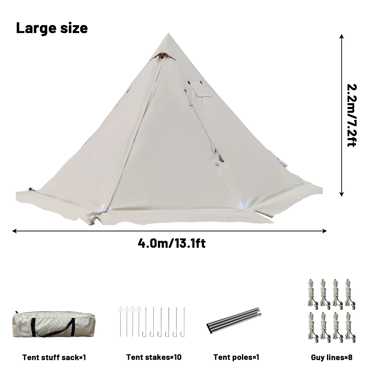 PAKICETUS Hot Tent mit Schornsteinöffnung und Schneeschutz, 5,24ft~7,21ft Stehraum, für 2-4 Personen, 4-Jahreszeiten-Rucksackzelt, Tipi-Zelt – Detail 16