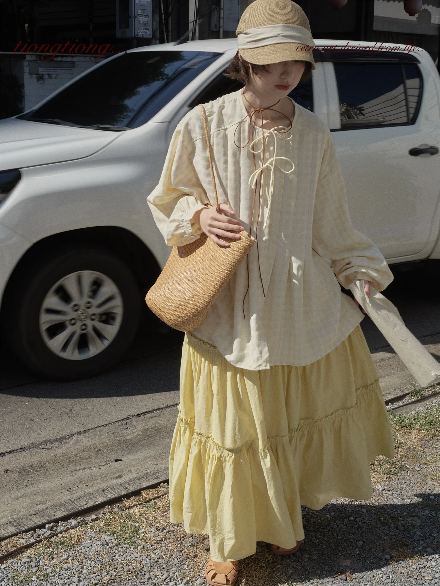 

Loose Plaid Long Sve irt Women's Spring Faionable Slimming Belted Cotton Gingham Print Button up Top