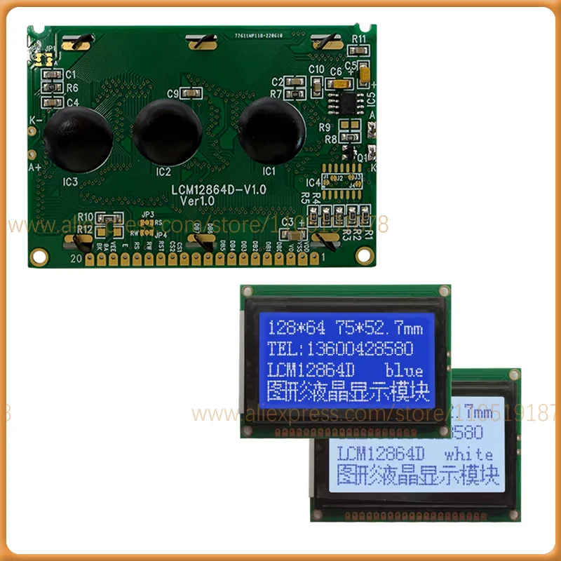 12864 LCD display lcd display LCM12864D-V1.0 compatible with WG12864B 128x64 Lcd Display Screen 75*52.7 S6B0107 LCM12864D-V1.0