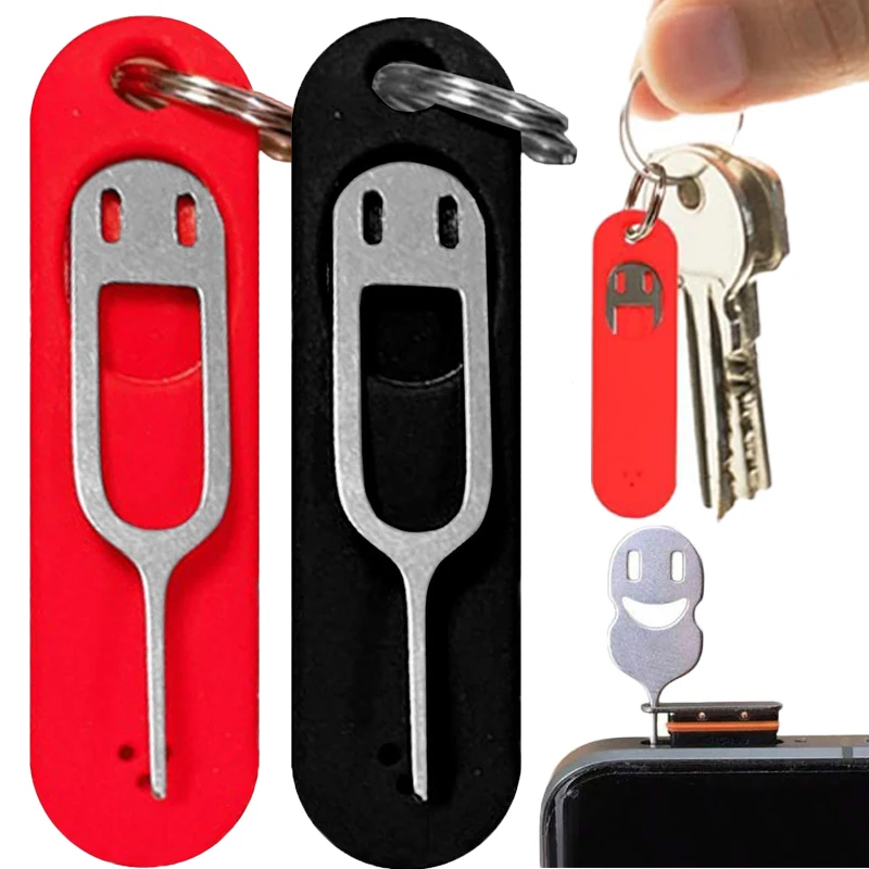 5Pcs with Detachable Keyring Card Pin Portable Mobile Phone SIM Card Removal Tool Anti-Lost Mini Keychain Charm for Smartphones