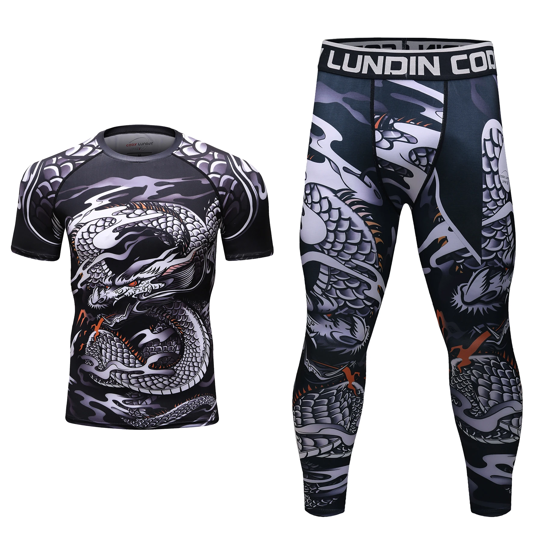 Customize Jiu Jitsu Rash Guard Coast Guard Short Sleeve T-shirts +Long Pants for Men's Cody lundin Grappling Joggings Man Set