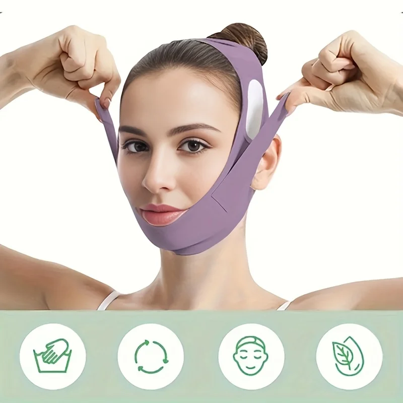 Máscara de elevação facial em forma de V ajustável – Anti-alérgica, respirável, reutilizável, redução de queixo duplo e tiras modeladoras de mandíbula