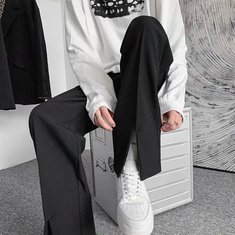 Streetwear Fashion Men Trousers Split Black Harajuku Oversized Casual Pants 2022 Korean Office wear Suit Pants Male Blazer Pants