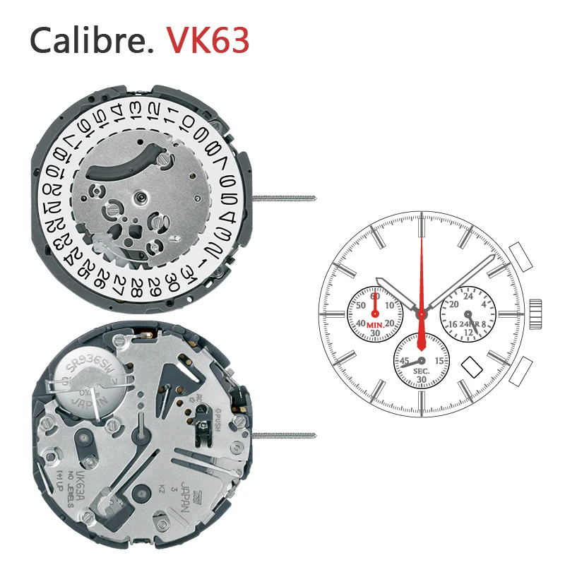 VK Premium Chronograph Movement Series VK61A VK63A VK64A VK67A VK68 VK73 VK83A Genuine Quartz Movements with Date Function 3H/6H