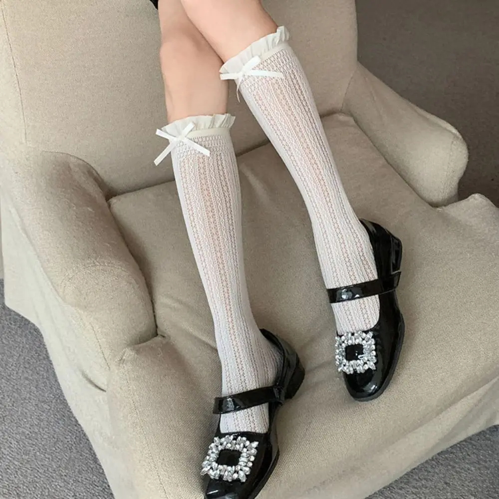 Cute Lace Mesh Knee High Socks Ruffle Sweet Matching Calf Socks JK Fishnet Stockings For Women Girls image 2