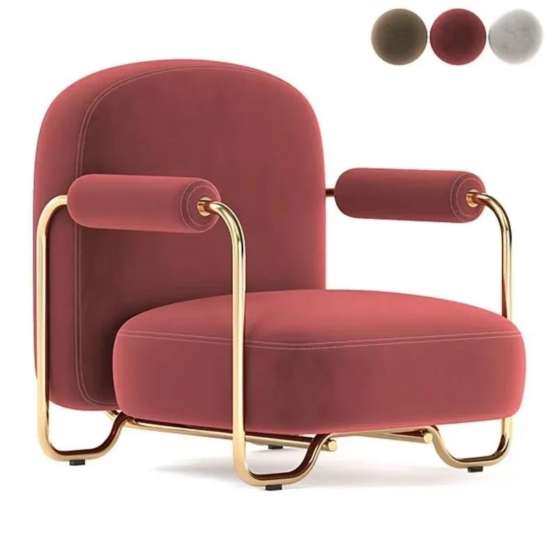 Modern Velvet Lounge Chair with Gold Metal Frame and Back Cushions for Living Room Hotel Villa Furniture