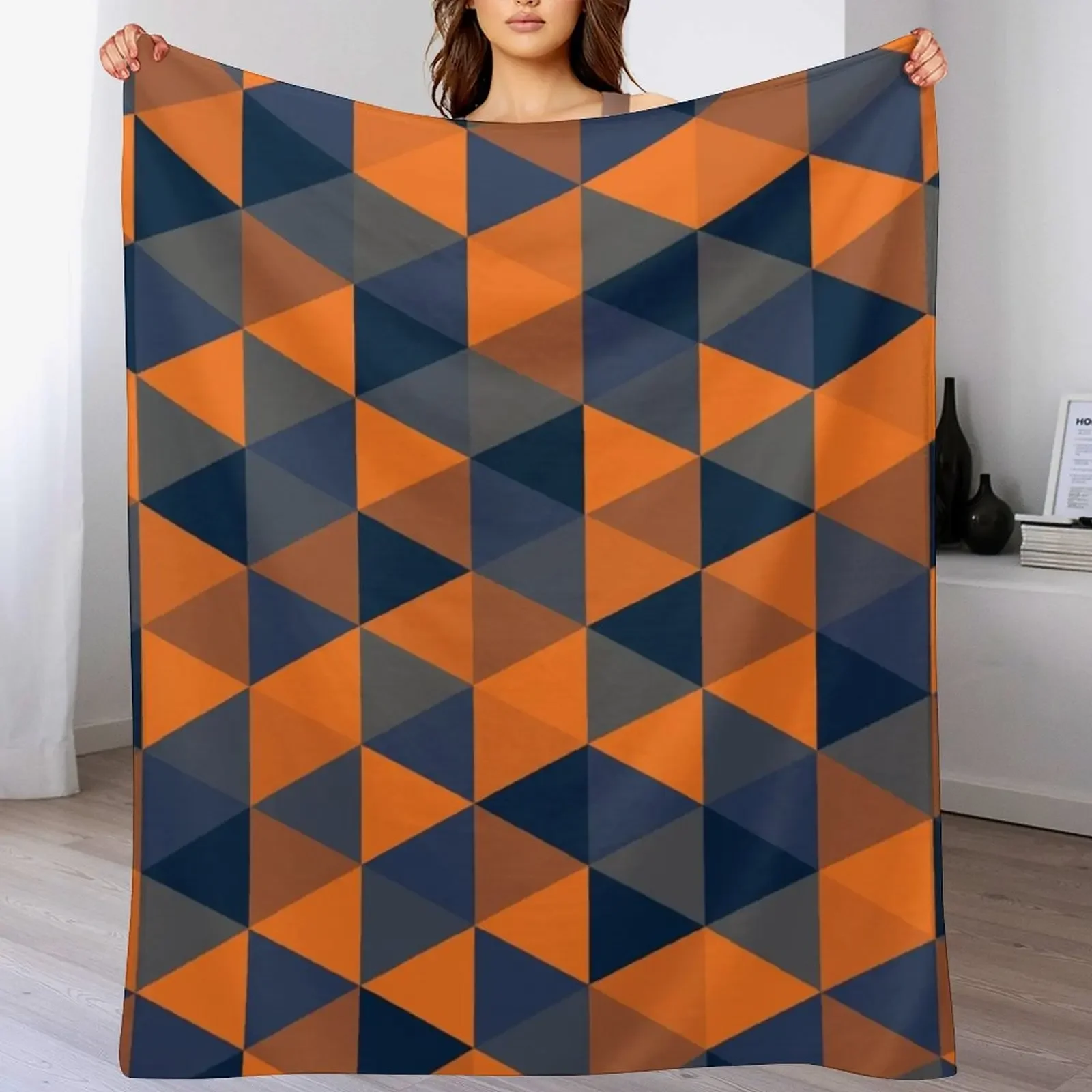 

Orange and Blue Geometric Pattern Throw Blanket Thermal warm winter Large Heavy Blankets