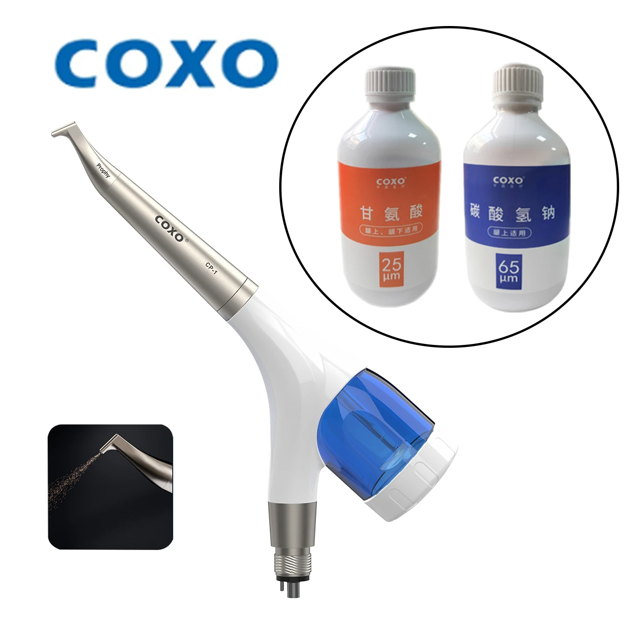 

COXO Dental Air Polishing Prophy Jet Air Polisher Handpiece Sandblasting Machine with Spray 4 Hole CP-1 With 4 Powder