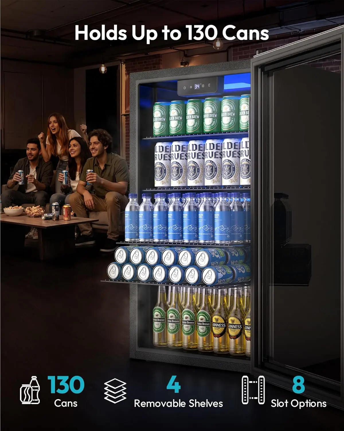Mini Fridge 130 Can Beverage Refrigerator Cooler Glass Door for Soda Wine Beer, Beverage Cooler for Home, Bar,, Customized