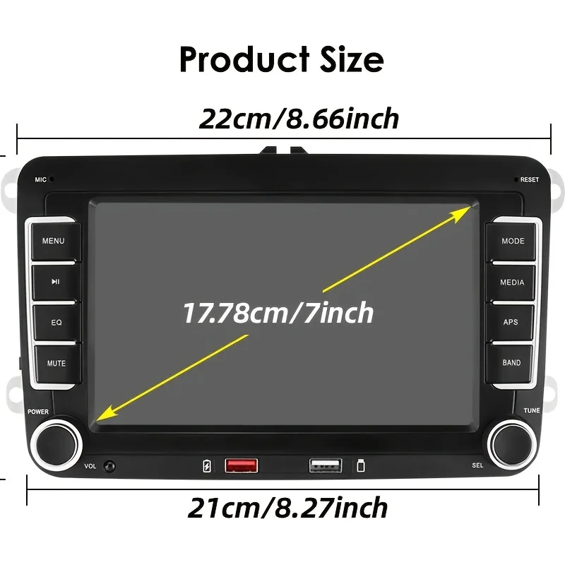 7IN Car Stereo Wireless Carplayer Android Auto MP5 Multimedia Player with Steering Wheel Control/SWC, Dynamic Trajectory