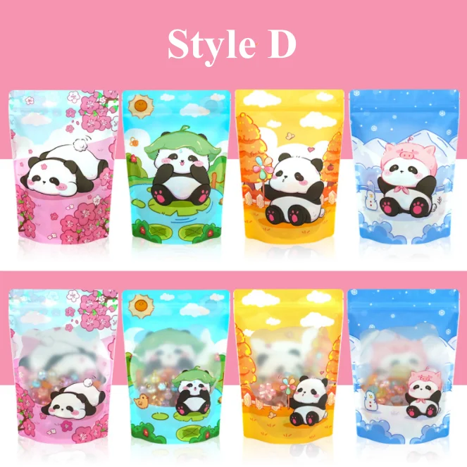 100PCS Stand-up Plastic Cartoon Ziplock Window Packaging Bag DIY Logo Sugar Candy Snack Drip Coffee Beaf Gift Storage Pouches