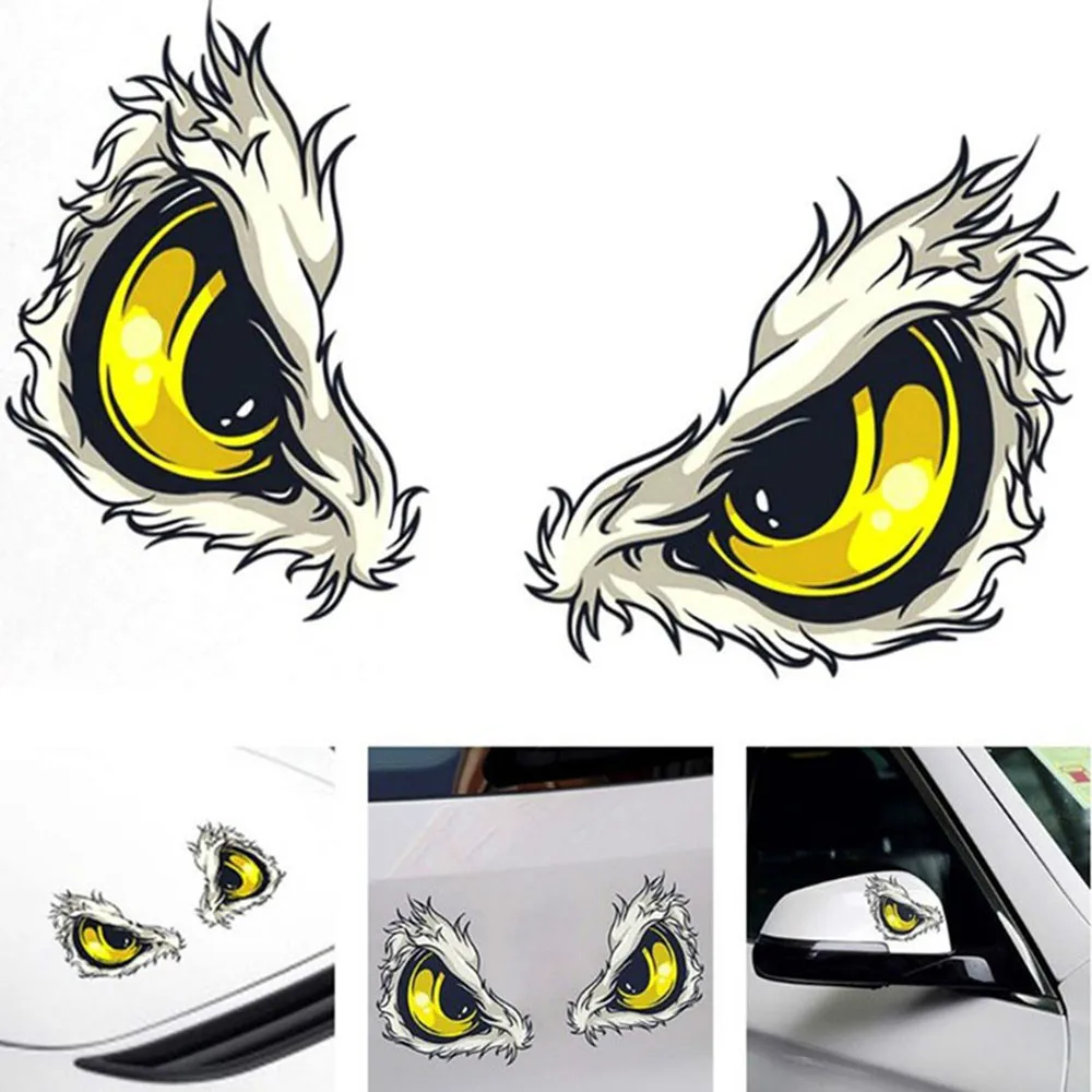 

2X 3D Cartoon Eyes Car Stickers Decor Motorcycle Decals Decorative Accessories Creative Sunscreen Cover Scratches Waterproof PVC