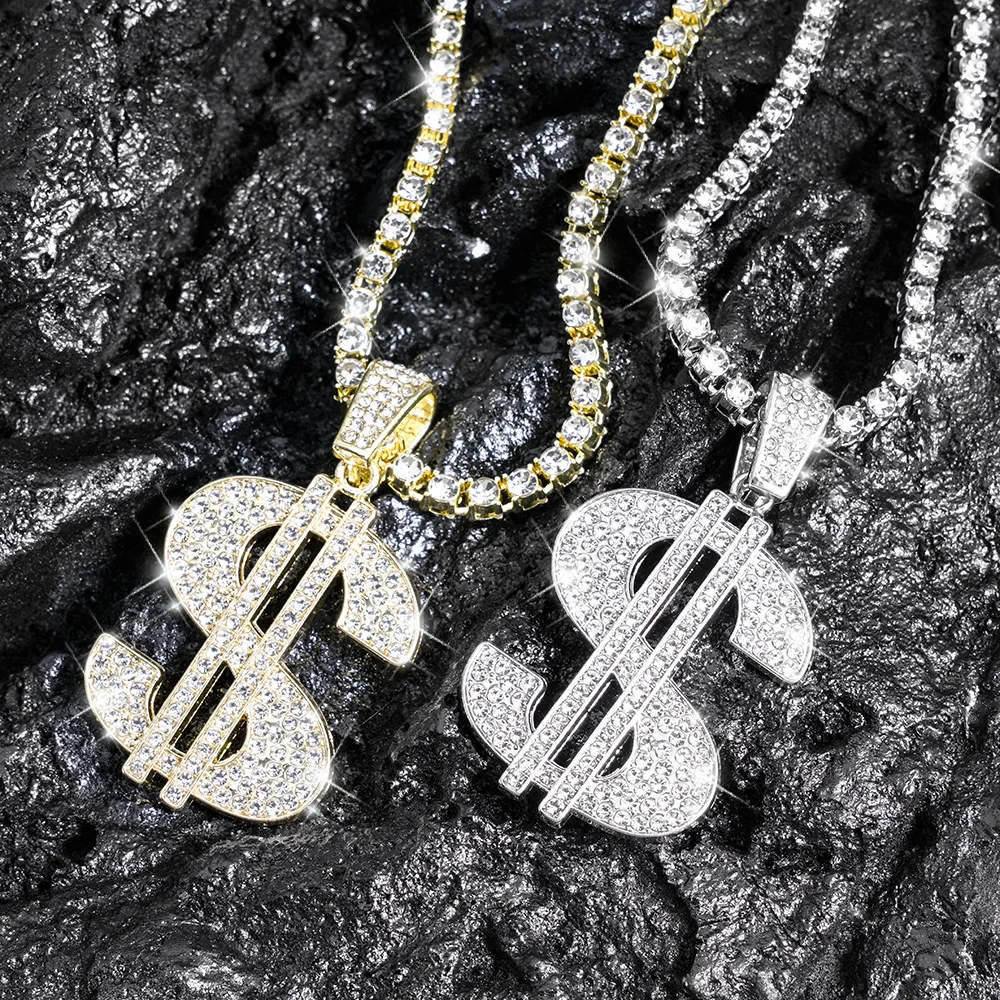 Hip Hop Jewelry US Dollar Sign Pendants Necklaces For Men Women Iced Out Chain Money Dollar Logo Necklace Fashion Jewelry Gifts