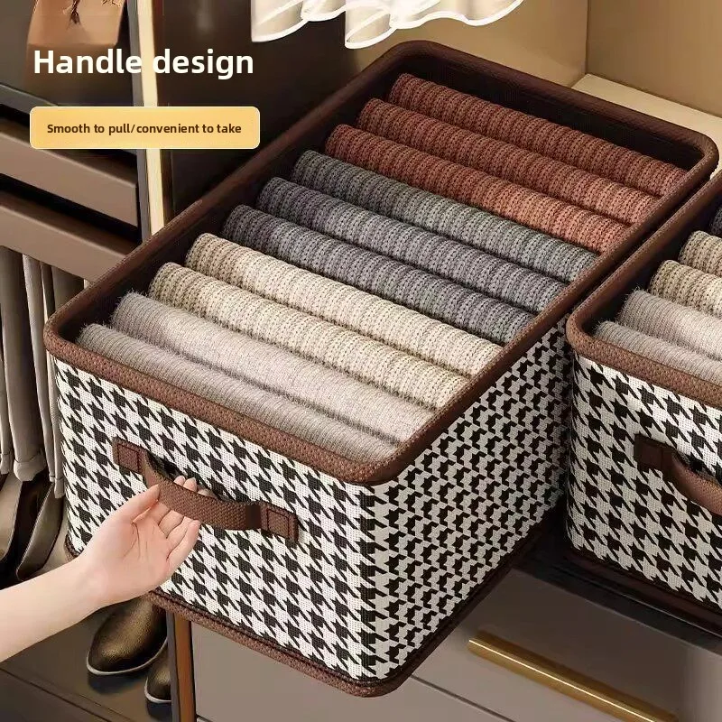 Large‑Capacity Clothes Storage Box, Household Wardrobe Layered Organizer, Thousand‑Bird‑Grid Folding Storage Basket