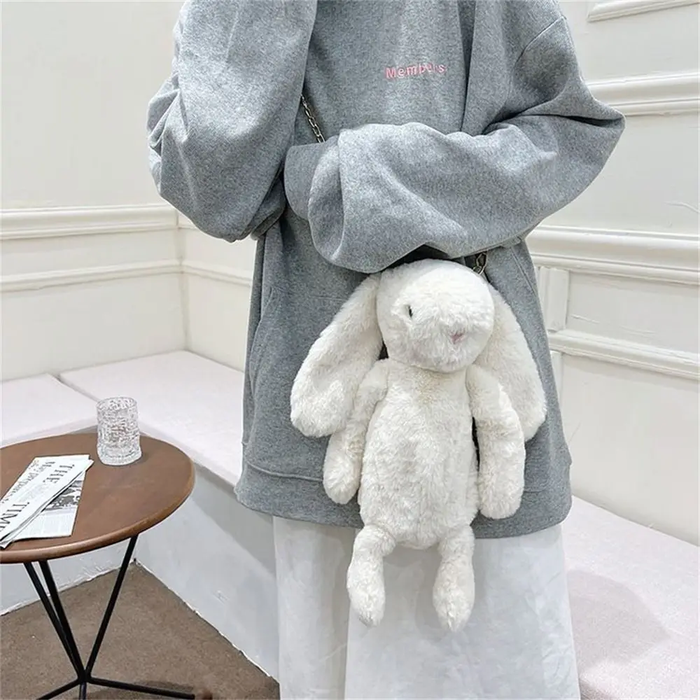 Long Ear Plush Shoulder Bag Coin Purse Handbag Chain Strap Rabbit Plush Bags Cartoon Animals Crossbody Bag For Girls