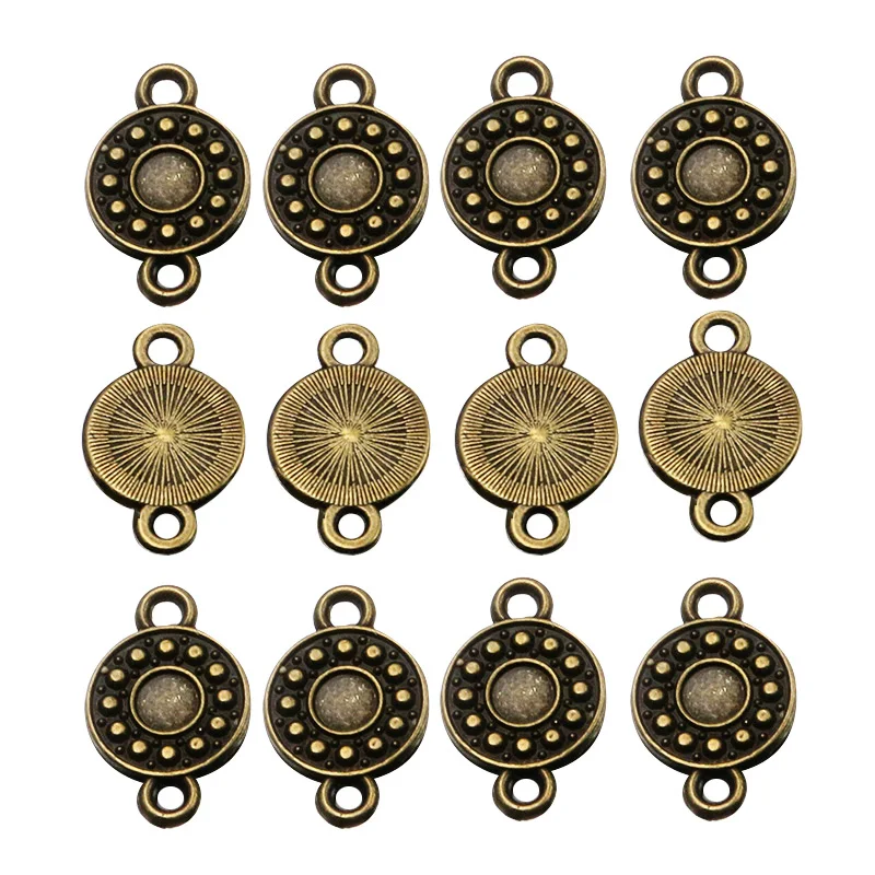 30PCS 11*17mm Round Connector Charm Circular Retro Pendant Jewelry Metal Alloy DIY Necklace Bracelet Earrings Parts Marking