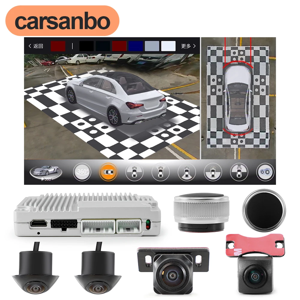Carsanbo 360 3D Bird Eye View Parking Monitor System 4CH Night Vision DVR Video Recorder AHD 1080P Car Cameras+Calibration Cloth