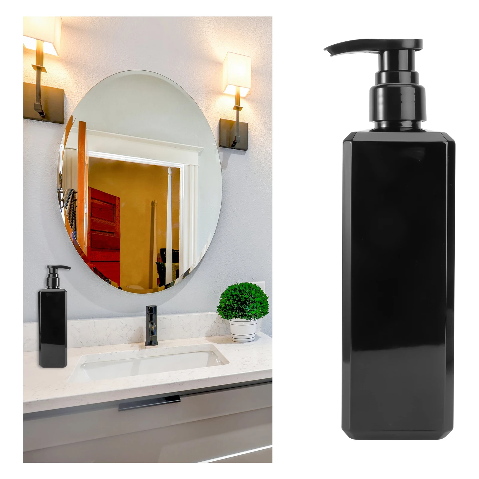 

500Ml Black Plastic Shower Gel Dispenser Liquid Soap Bottle Press Pump Container Refillable Shampoo Holder Sub Bottle