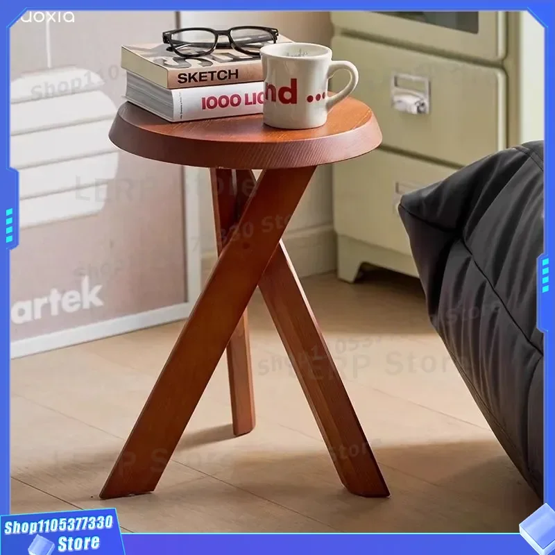 Nordic Retro Wooden Coffee Table Japanese Style Round Side Table Simple Living Room Bedside Shelf Medieval Corner Stool for