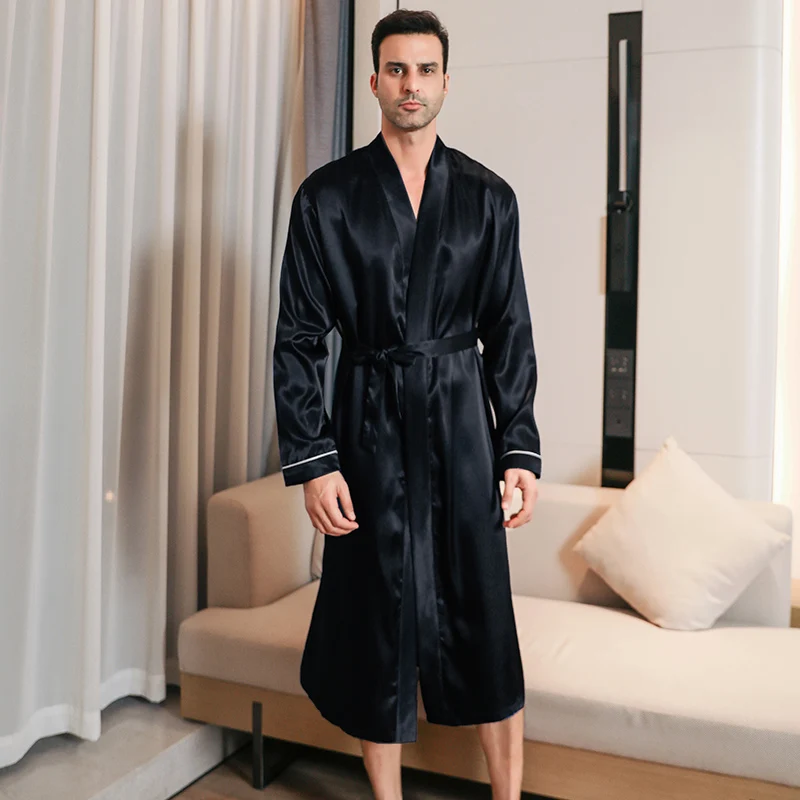 Pajama men\'s spring and autumn silk thin style oversized pajamas long sleeved bathrobes ice silk bathrobes home clothing summer