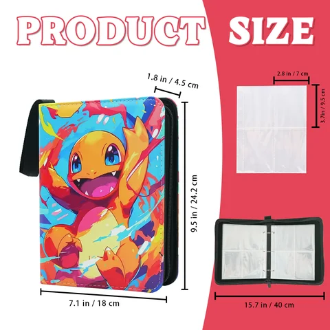 Папка-регистратор Pokemon с 4 карманами, водонепроницаемая, подходит для коллекционных альбомов на 400 карточек с обложками, портативная топ 10 папка-регистратор с 4 карманами - №5