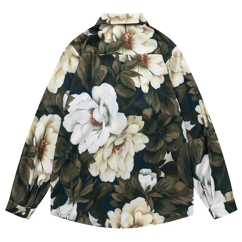 Men's Shirts Floral Print Blouse Versatile Loose Unisex Tops Literary Style Clothes National Trend Button Lapel Coats Autumn